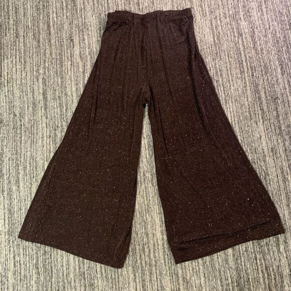 Womens Large Pull On Wide Leg Pants Holiday Chocolate Brown All Over Rhinestones - Picture 6 of 6